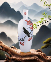 "Birdsong Amid Crimson Leaves" Vase