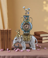 Parrot Famille RoseElephant Clock Sculpture