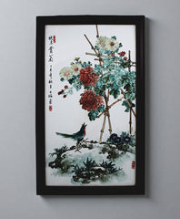 Porcelain Panel Painting "Come and Appreciate the Chrysanthemums"