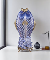 Blue & White Double Koi Sculpture