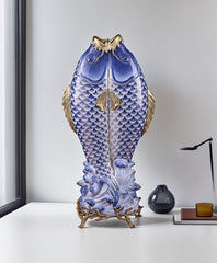 Blue & White Double Koi Sculpture
