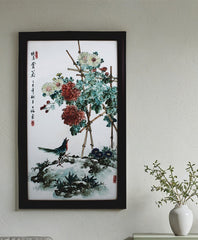 Porcelain Panel Painting "Come and Appreciate the Chrysanthemums"