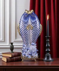 Blue & White Double Koi Sculpture