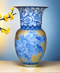 "Blooming Prosperity" Blue-and-White Wide-Mouth Vase
