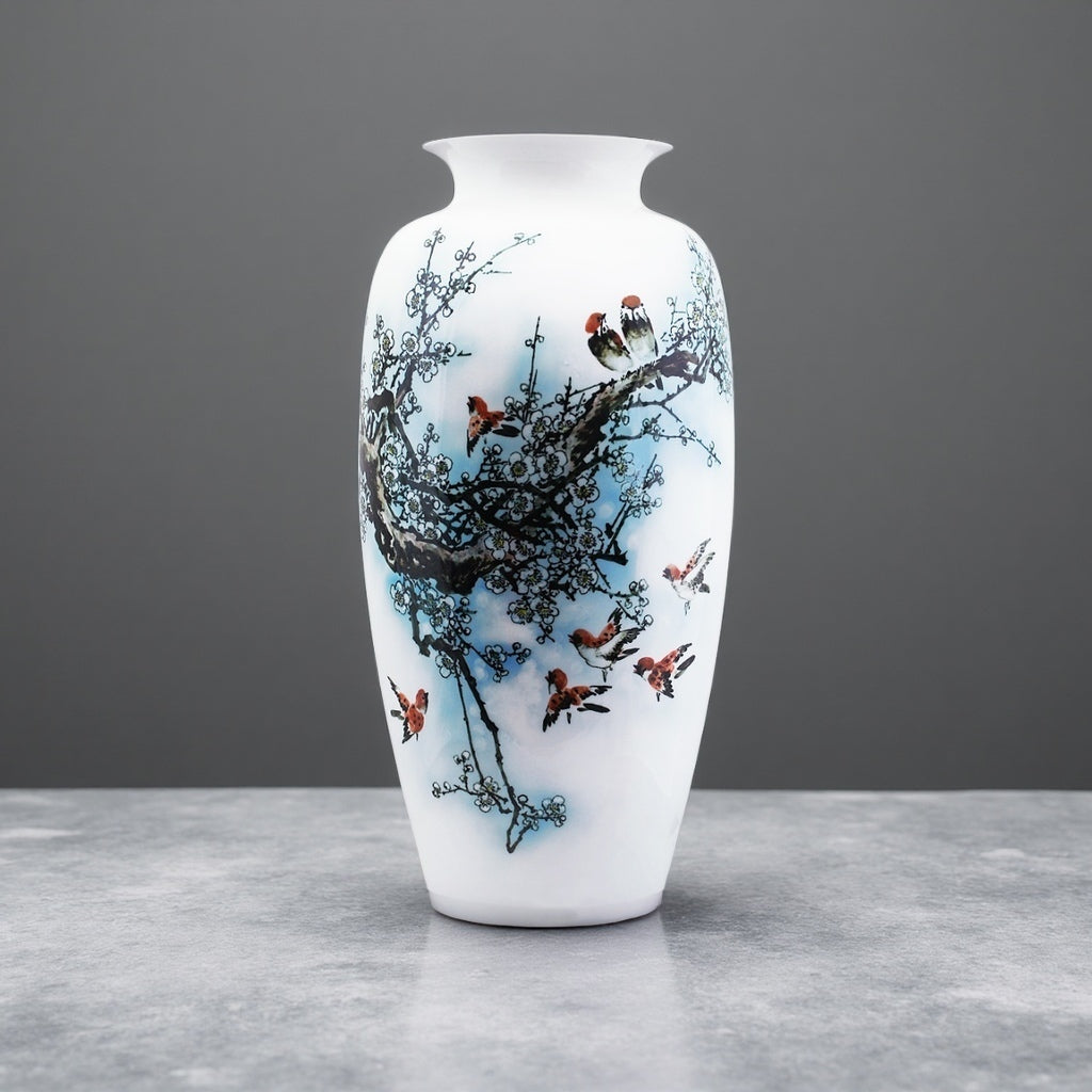 "Plum Blossoms and Sparrows" Vase