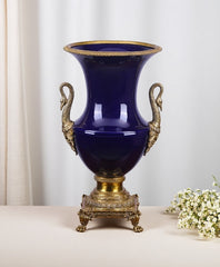 Sapphire Blue Swan Decorative Vase
