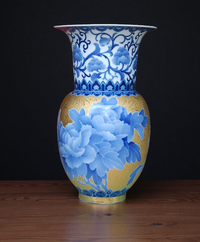 "Blooming Prosperity" Blue-and-White Wide-Mouth Vase