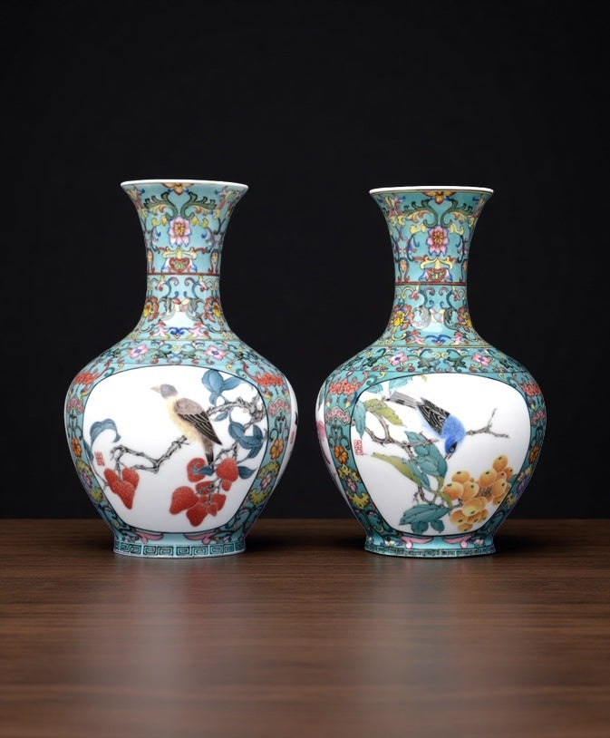 "Full Bloom with Window" Pair Vase Set