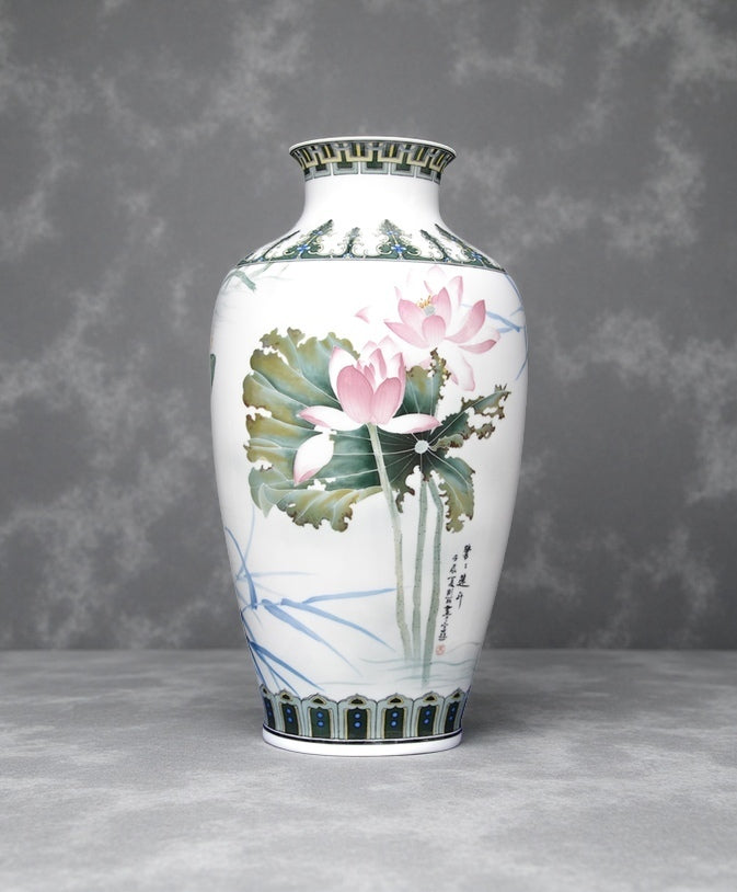 "Herons and Lotus Ascending" Vase