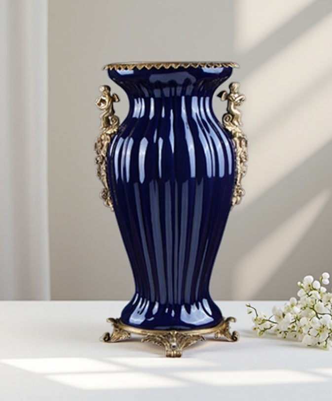 Sapphire Blue Fluted Vase