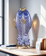 Blue & White Double Koi Sculpture
