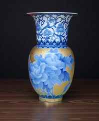"Blooming Prosperity" Blue-and-White Wide-Mouth Vase