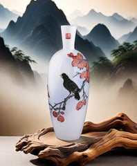 "Birdsong Amid Crimson Leaves" Vase