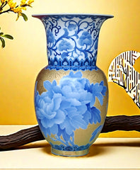 "Blooming Prosperity" Blue-and-White Wide-Mouth Vase